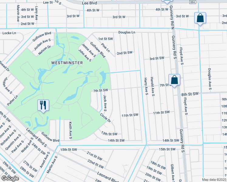 map of restaurants, bars, coffee shops, grocery stores, and more near 4580 Golfview Boulevard in Lehigh Acres