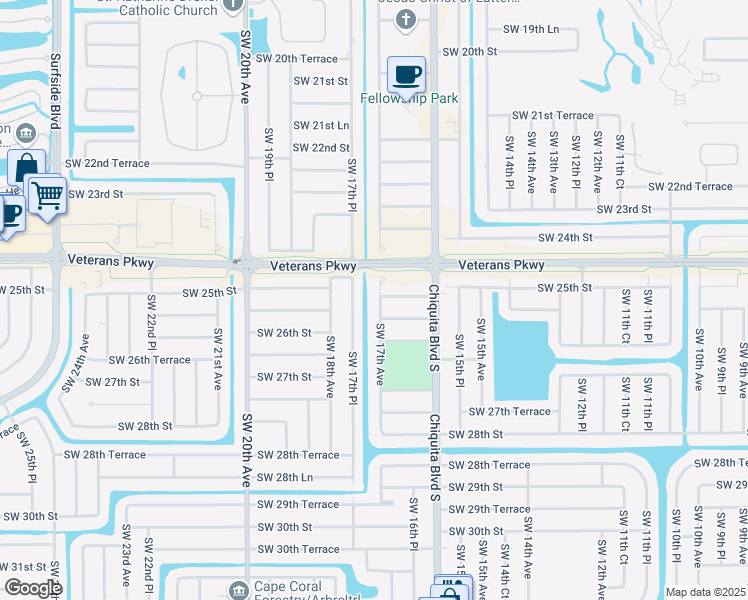 map of restaurants, bars, coffee shops, grocery stores, and more near 2510 Southwest 17th Avenue in Cape Coral