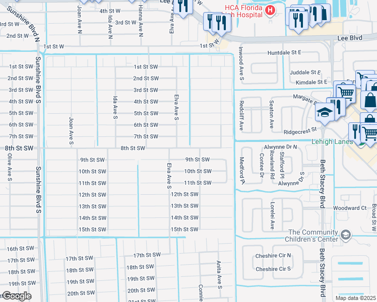 map of restaurants, bars, coffee shops, grocery stores, and more near 2701 8th Street Southwest in Lehigh Acres
