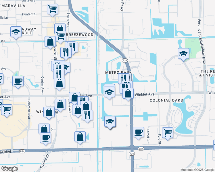 map of restaurants, bars, coffee shops, grocery stores, and more near 2825 Winkler Avenue in Fort Myers