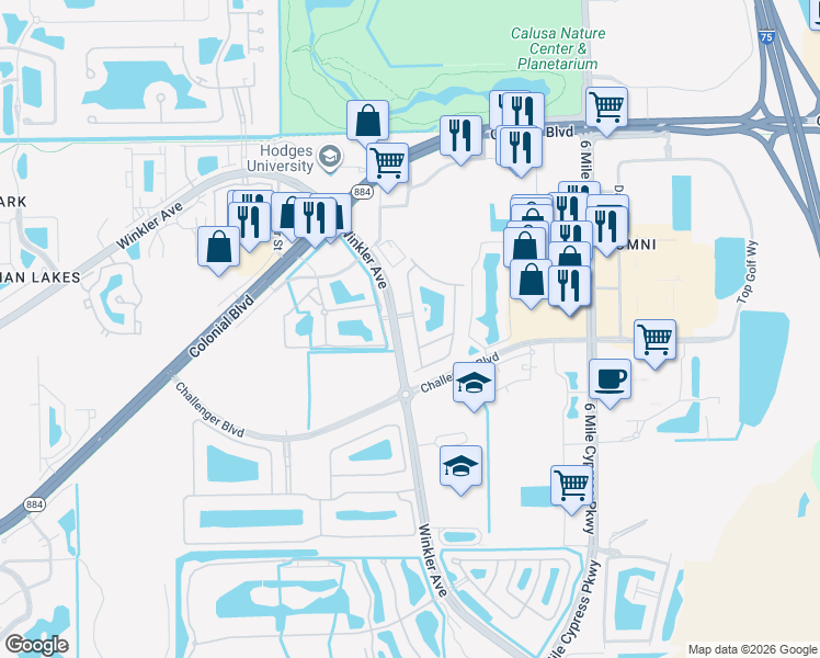 map of restaurants, bars, coffee shops, grocery stores, and more near 4584 Winkler Avenue in Fort Myers
