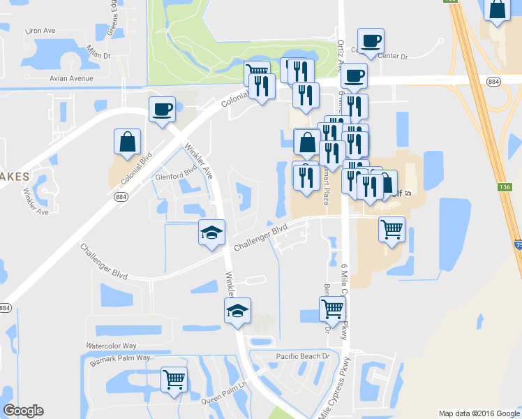 map of restaurants, bars, coffee shops, grocery stores, and more near 3936 Cherrybrook Loop in Fort Myers