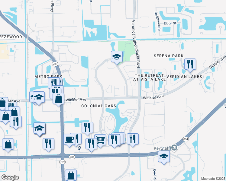 map of restaurants, bars, coffee shops, grocery stores, and more near 3407 Winkler Avenue in Fort Myers