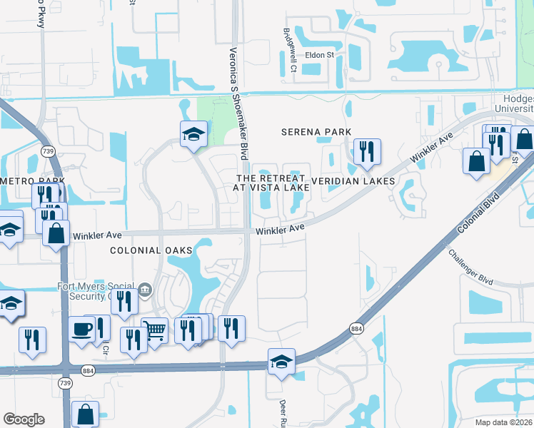 map of restaurants, bars, coffee shops, grocery stores, and more near 3621 Winkler Avenue Extension in Fort Myers
