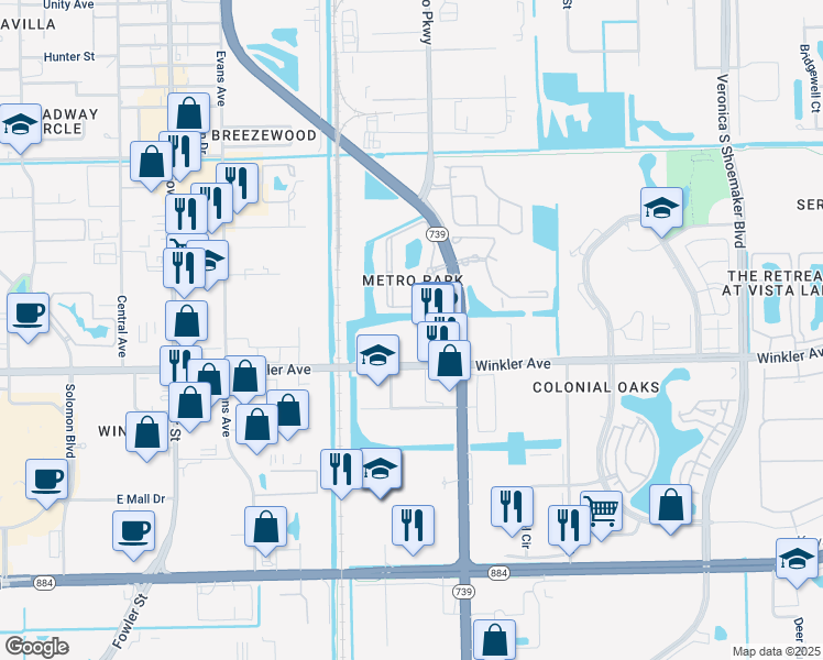 map of restaurants, bars, coffee shops, grocery stores, and more near 2925 Winkler Avenue in Fort Myers