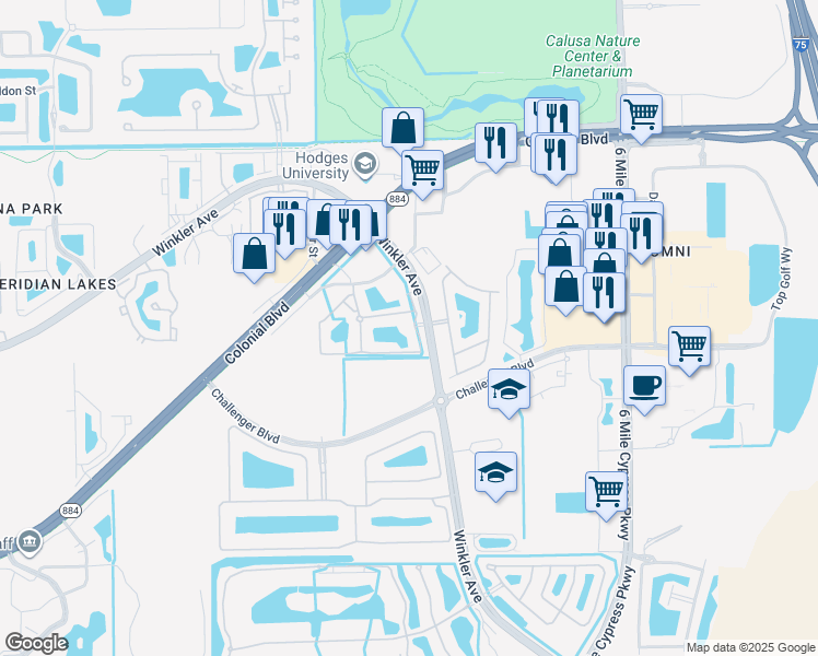map of restaurants, bars, coffee shops, grocery stores, and more near 4584 Winkler Avenue in Fort Myers