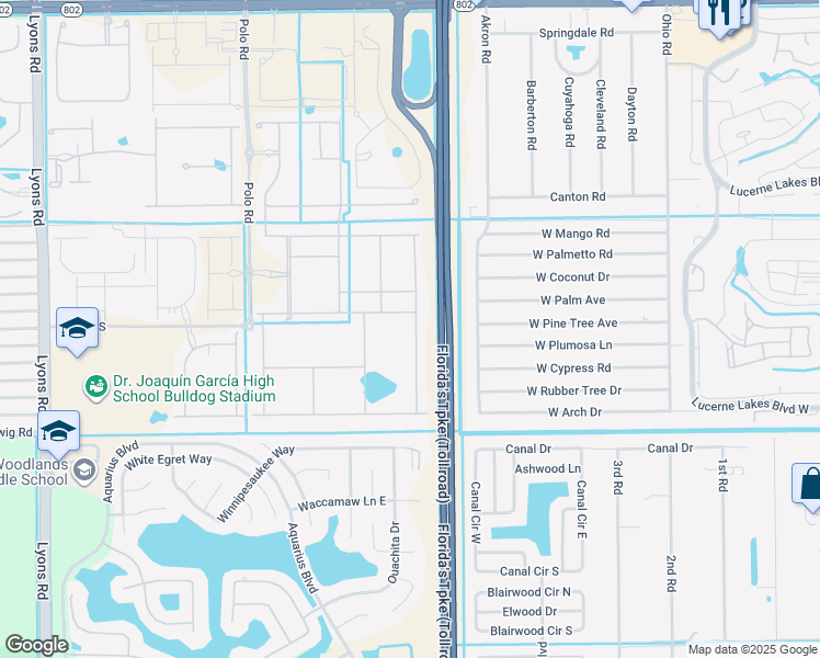 map of restaurants, bars, coffee shops, grocery stores, and more near 51st Street in Lake Worth