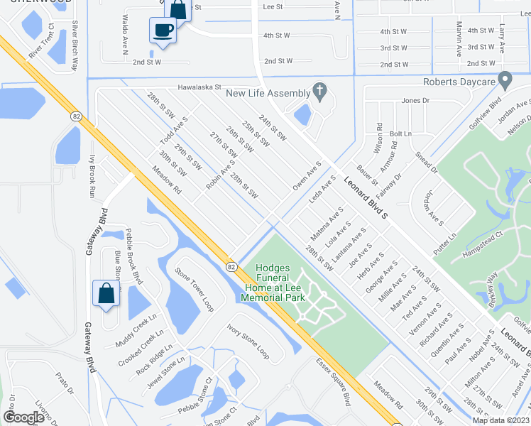 map of restaurants, bars, coffee shops, grocery stores, and more near 2800 Owen Avenue South in Lehigh Acres