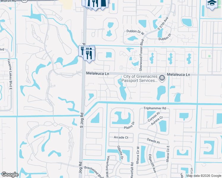 map of restaurants, bars, coffee shops, grocery stores, and more near 414 Pine Glen Lane in Greenacres