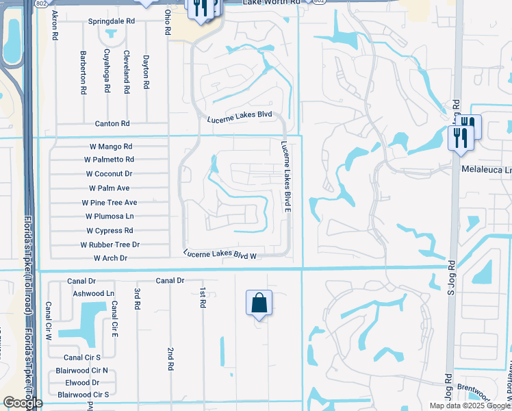map of restaurants, bars, coffee shops, grocery stores, and more near 7626 Tahiti Lane in Lake Worth