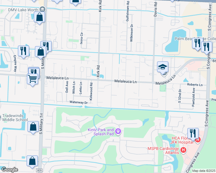 map of restaurants, bars, coffee shops, grocery stores, and more near 3884 Melaleuca Lane in Lake Worth