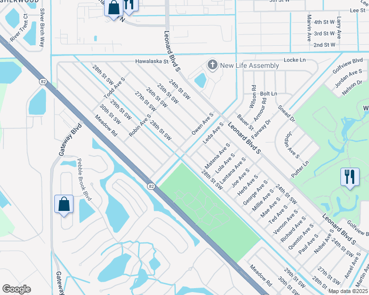 map of restaurants, bars, coffee shops, grocery stores, and more near 5055 28th Street Southwest in Lehigh Acres