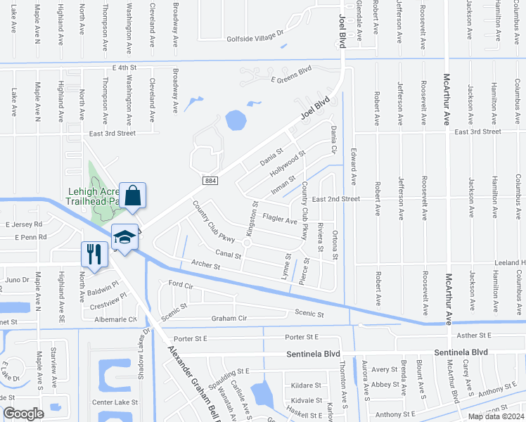 map of restaurants, bars, coffee shops, grocery stores, and more near 1819 Flagler Avenue in Lehigh Acres