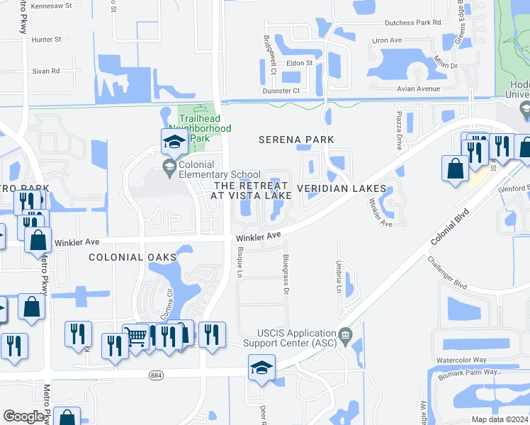 map of restaurants, bars, coffee shops, grocery stores, and more near 3707 Winkler Avenue in Fort Myers