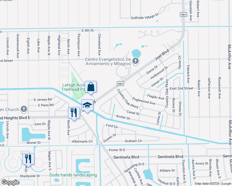 map of restaurants, bars, coffee shops, grocery stores, and more near in Lehigh Acres