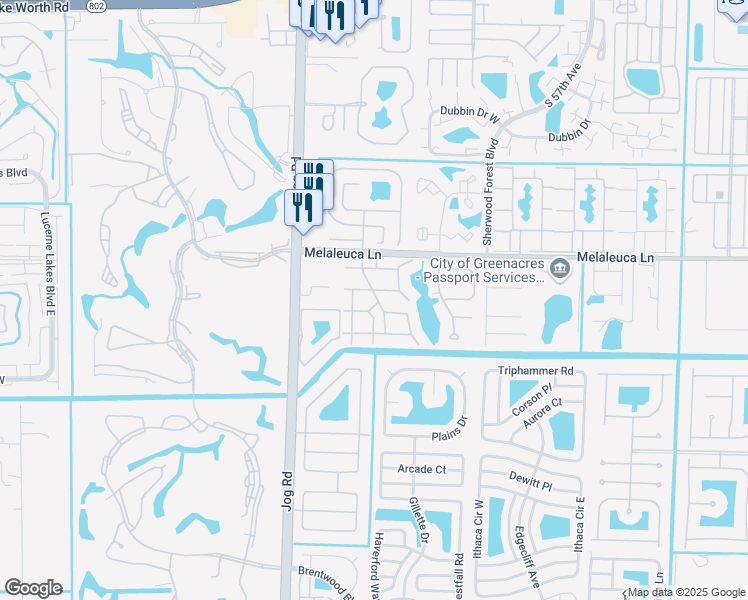 map of restaurants, bars, coffee shops, grocery stores, and more near 407 Pine Glen Lane in Greenacres