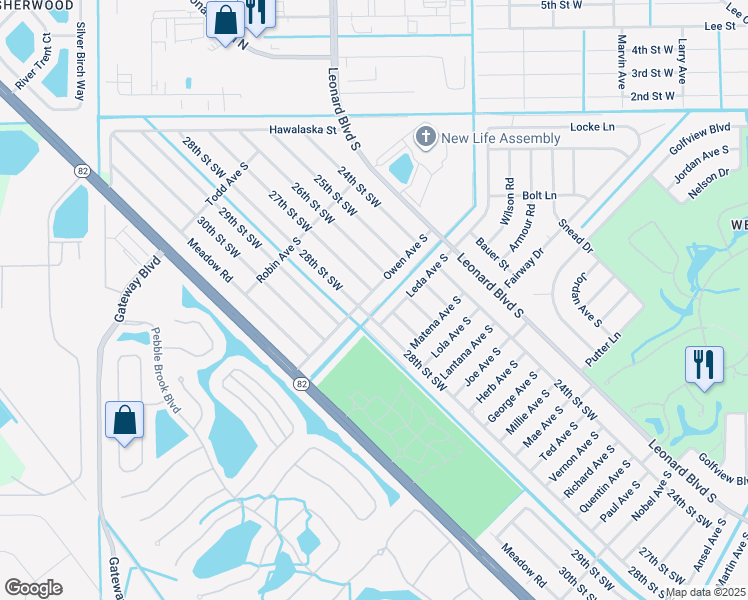 map of restaurants, bars, coffee shops, grocery stores, and more near 5104 27th Street Southwest in Lehigh Acres