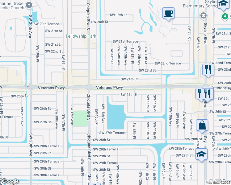 map of restaurants, bars, coffee shops, grocery stores, and more near 1325 Southwest 25th Street in Cape Coral
