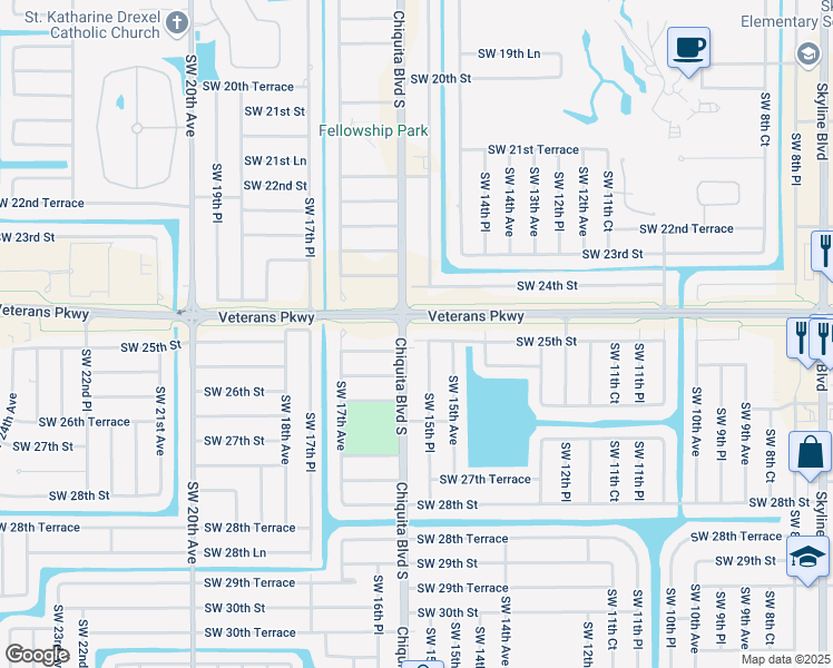map of restaurants, bars, coffee shops, grocery stores, and more near in Cape Coral