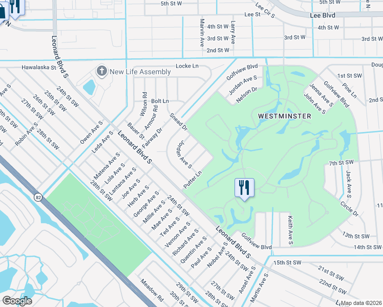 map of restaurants, bars, coffee shops, grocery stores, and more near 2201 Hogan Drive in Lehigh Acres