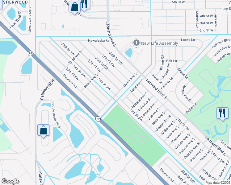 map of restaurants, bars, coffee shops, grocery stores, and more near 5104 27th Street Southwest in Lehigh Acres