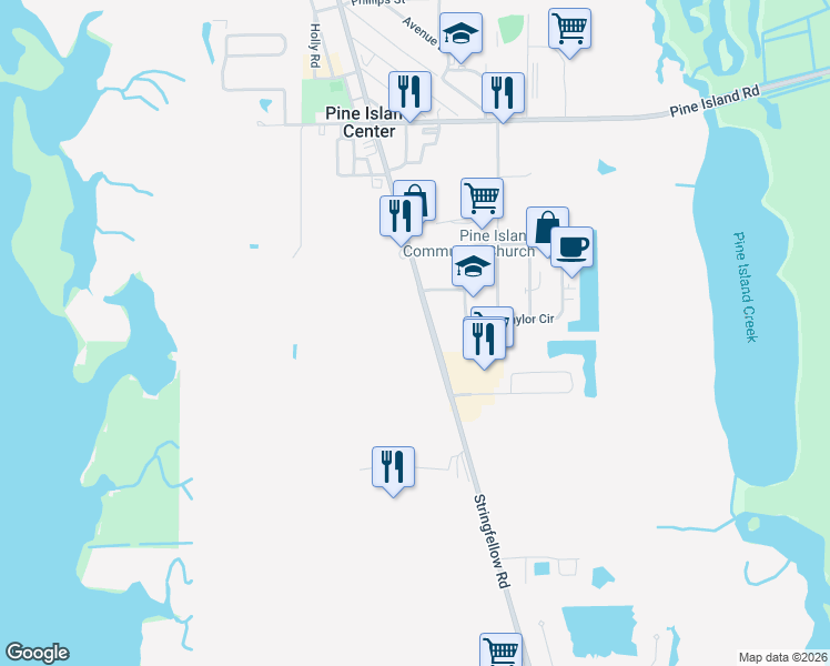 map of restaurants, bars, coffee shops, grocery stores, and more near 10030 Stringfellow Road in Saint James City