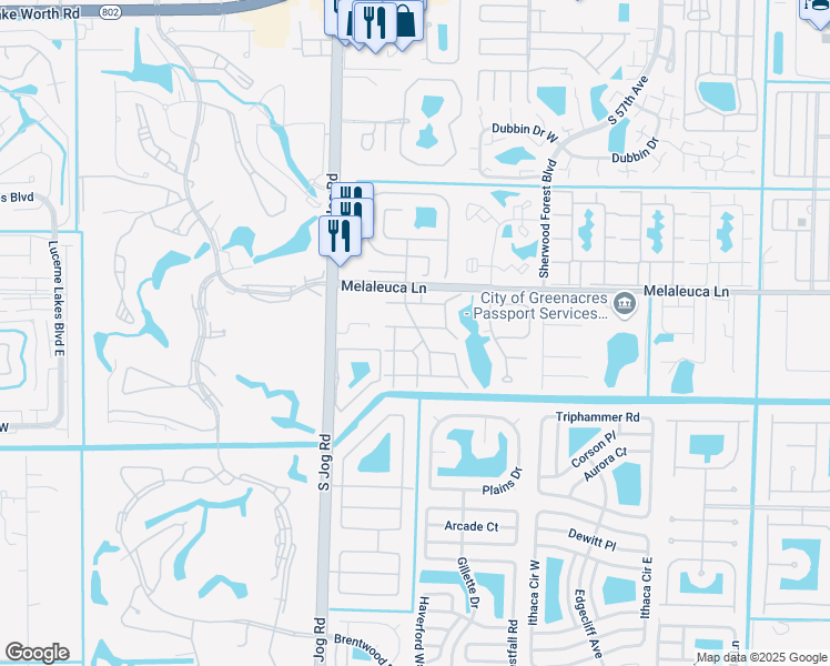 map of restaurants, bars, coffee shops, grocery stores, and more near 407 Pine Glen Lane in Greenacres