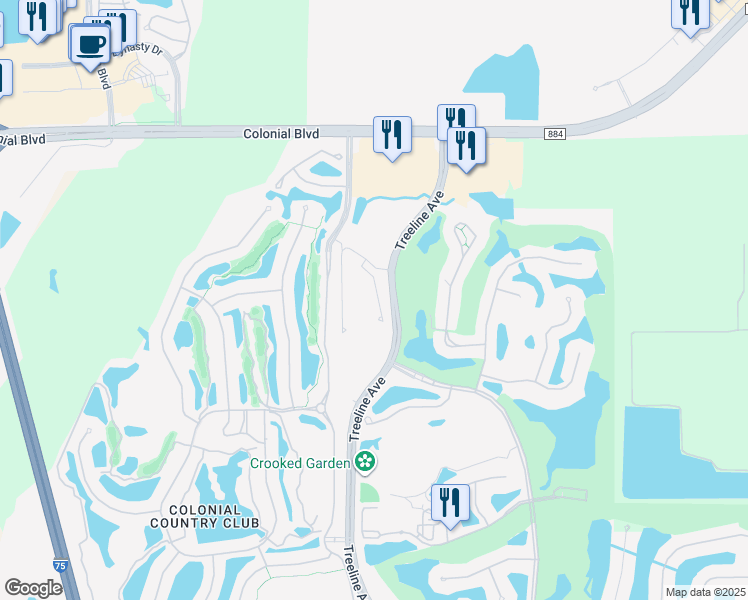 map of restaurants, bars, coffee shops, grocery stores, and more near Treeline Avenue in Fort Myers