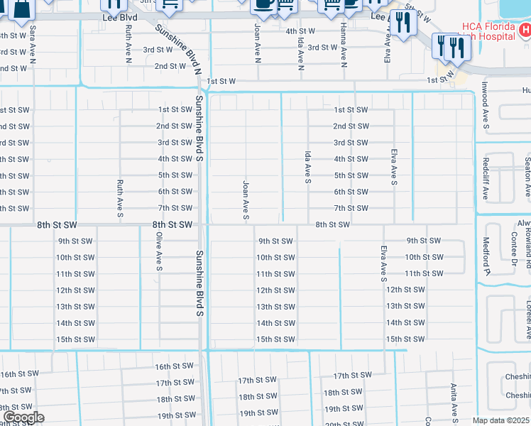 map of restaurants, bars, coffee shops, grocery stores, and more near 2918 7th Street Southwest in Lehigh Acres