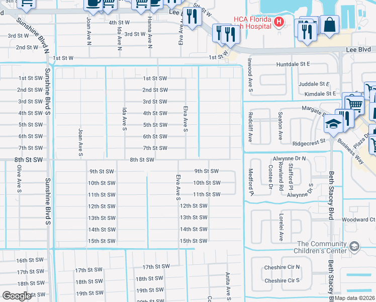 map of restaurants, bars, coffee shops, grocery stores, and more near 2707 7th Street Southwest in Lehigh Acres