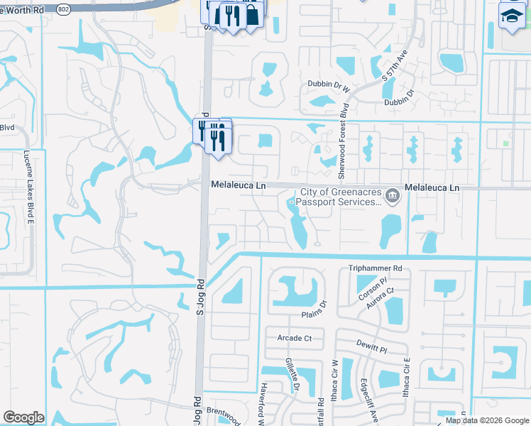map of restaurants, bars, coffee shops, grocery stores, and more near 410 Pine Glen Lane in Greenacres