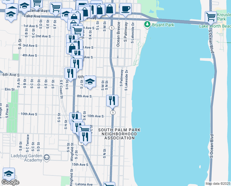 map of restaurants, bars, coffee shops, grocery stores, and more near 702 South Federal Highway in Lake Worth