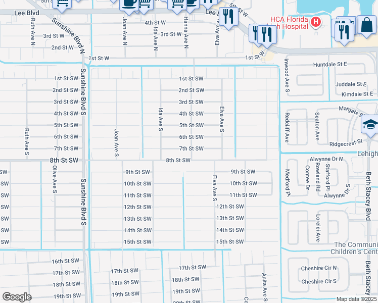 map of restaurants, bars, coffee shops, grocery stores, and more near 2801 7th Street Southwest in Lehigh Acres