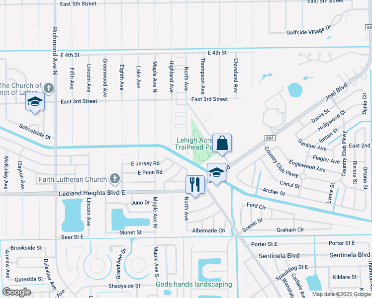 map of restaurants, bars, coffee shops, grocery stores, and more near 202 Oaklawn Court in Lehigh Acres