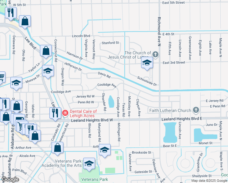 map of restaurants, bars, coffee shops, grocery stores, and more near 102 Jasmine Road West in Lehigh Acres
