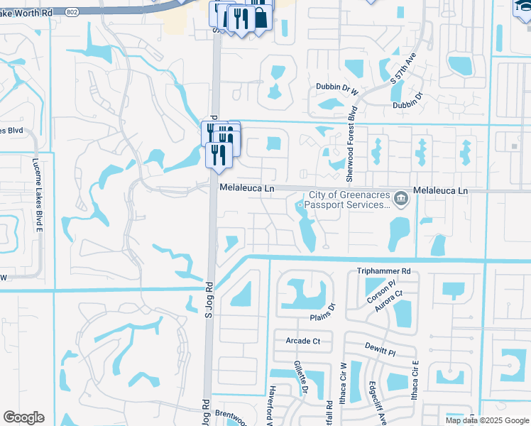 map of restaurants, bars, coffee shops, grocery stores, and more near 407 Pine Glen Lane in Greenacres