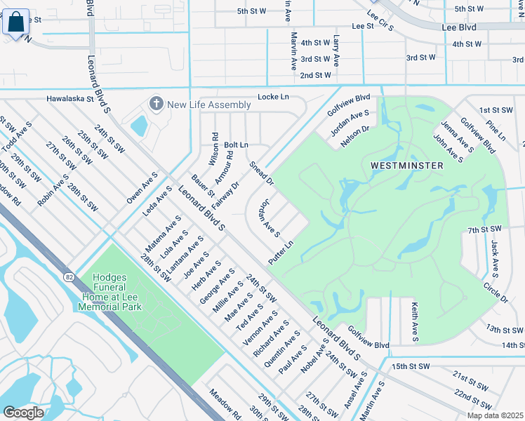 map of restaurants, bars, coffee shops, grocery stores, and more near 4895 Jordan Avenue South in Lehigh Acres