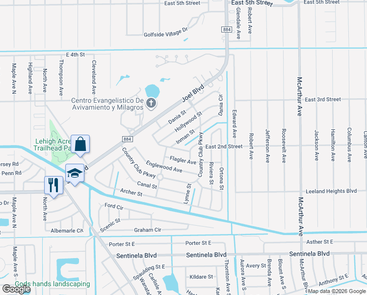 map of restaurants, bars, coffee shops, grocery stores, and more near 310 Inman Street in Lehigh Acres