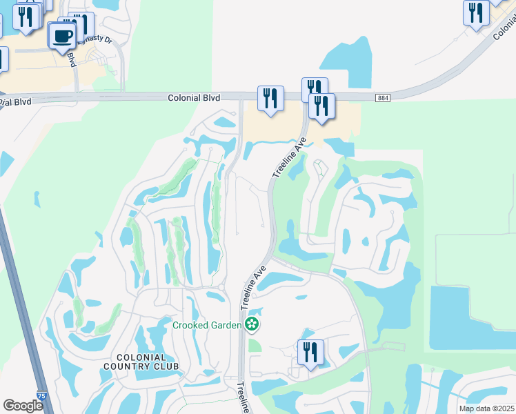 map of restaurants, bars, coffee shops, grocery stores, and more near Treeline Avenue in Fort Myers