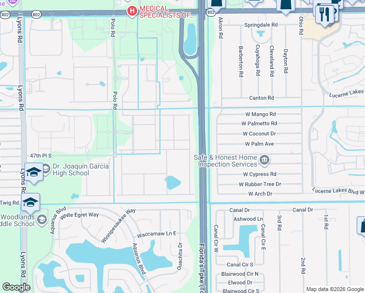 map of restaurants, bars, coffee shops, grocery stores, and more near 4740 Hooks Road in Lake Worth