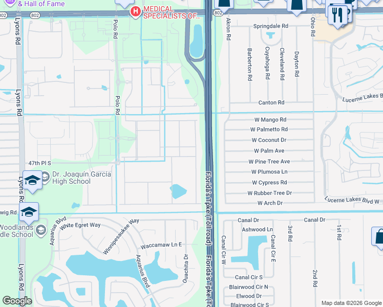 map of restaurants, bars, coffee shops, grocery stores, and more near 4740 Hooks Road in Lake Worth