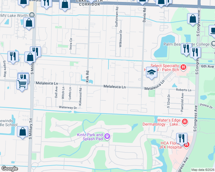 map of restaurants, bars, coffee shops, grocery stores, and more near 4735 Mulberry Street in Lake Worth