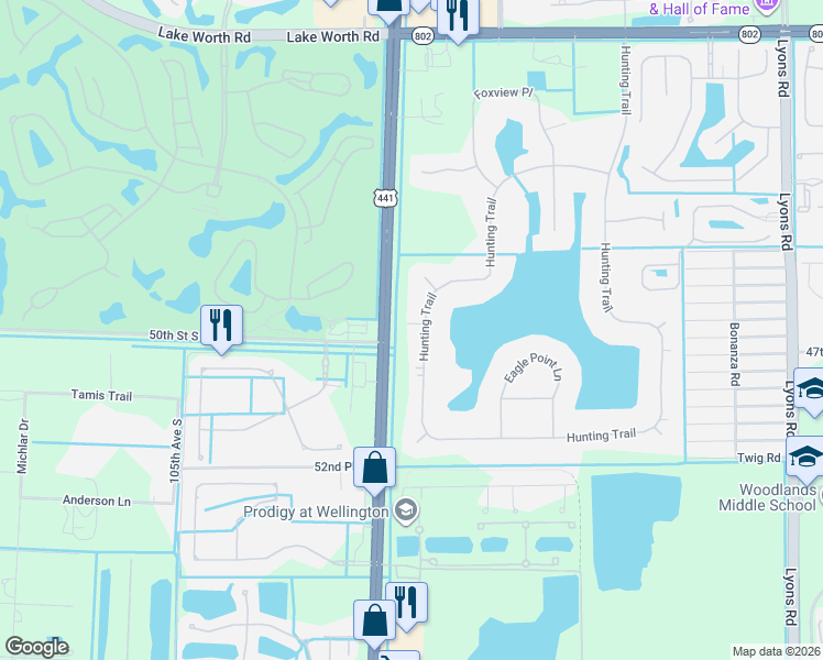 map of restaurants, bars, coffee shops, grocery stores, and more near 4557 Hunting Trail in Lake Worth
