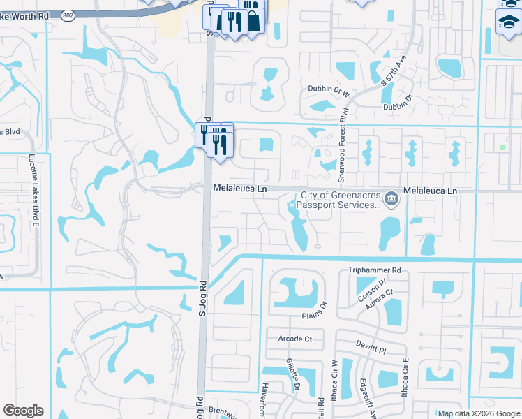 map of restaurants, bars, coffee shops, grocery stores, and more near 407 Pine Glen Lane in Greenacres