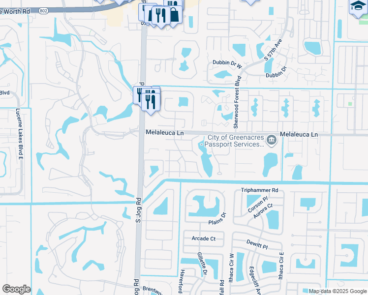 map of restaurants, bars, coffee shops, grocery stores, and more near 407 Pine Glen Lane in Greenacres