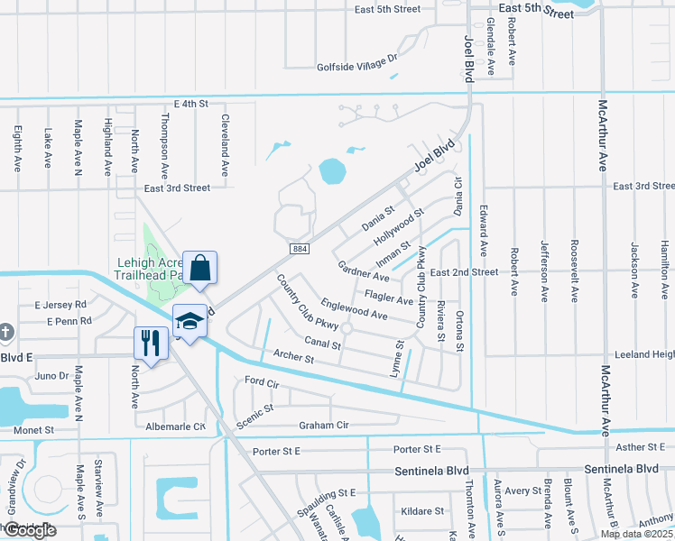 map of restaurants, bars, coffee shops, grocery stores, and more near 1904 Gardner Avenue in Lehigh Acres