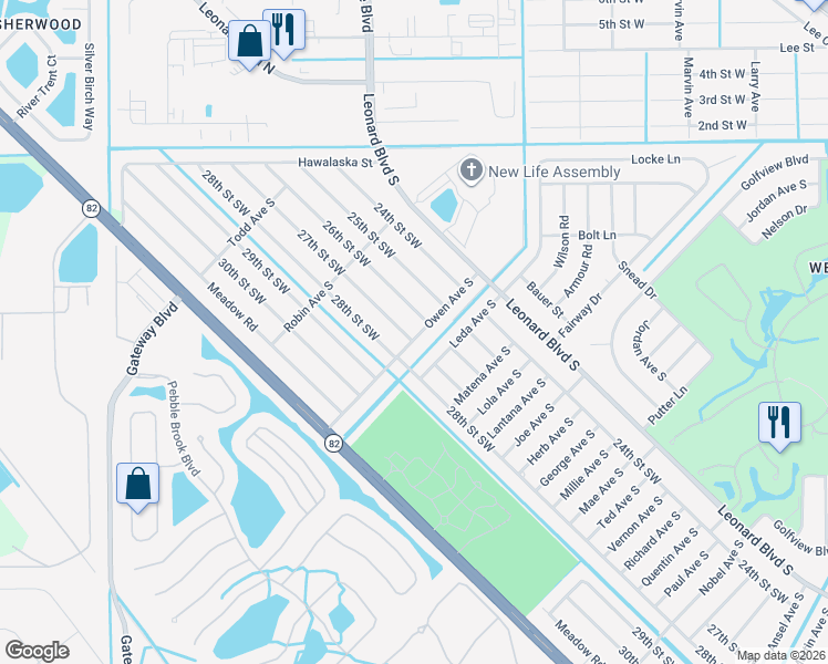 map of restaurants, bars, coffee shops, grocery stores, and more near 5104 27th Street Southwest in Lehigh Acres