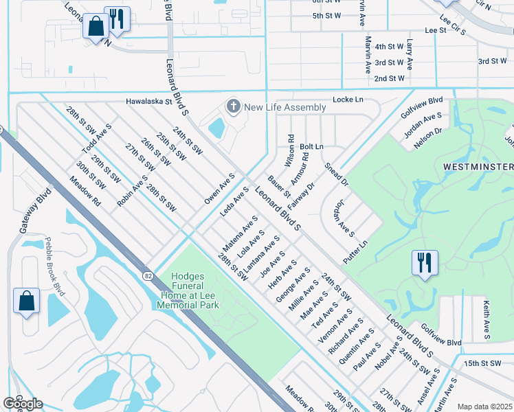 map of restaurants, bars, coffee shops, grocery stores, and more near 5021 24th Street Southwest in Lehigh Acres