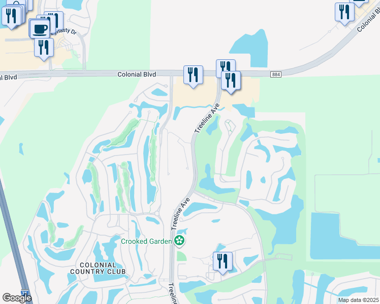 map of restaurants, bars, coffee shops, grocery stores, and more near Treeline Avenue in Fort Myers