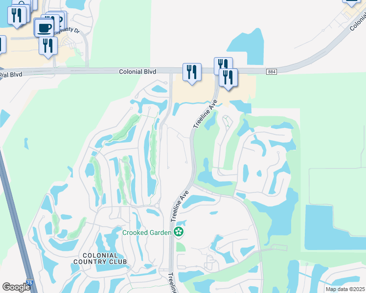 map of restaurants, bars, coffee shops, grocery stores, and more near Treeline Avenue in Fort Myers
